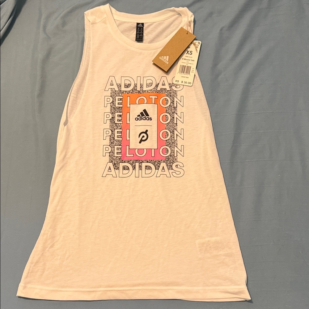 Peloton x Adidas Women's White Muscle Tee with Graphic